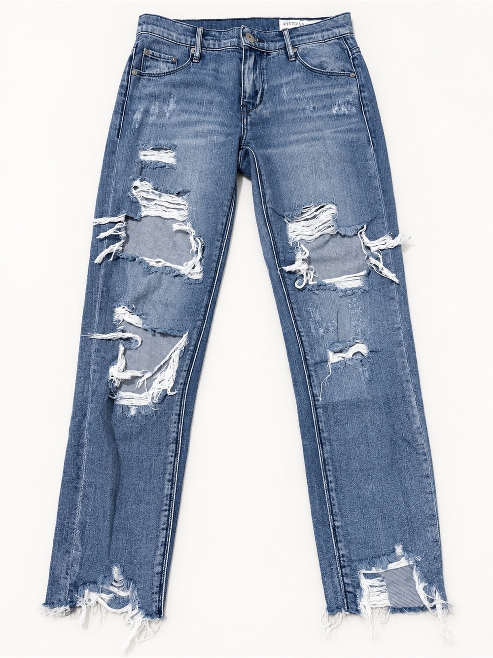 Pistola Distressed Blue Slim Fit Raw Hem Jeans Size 24